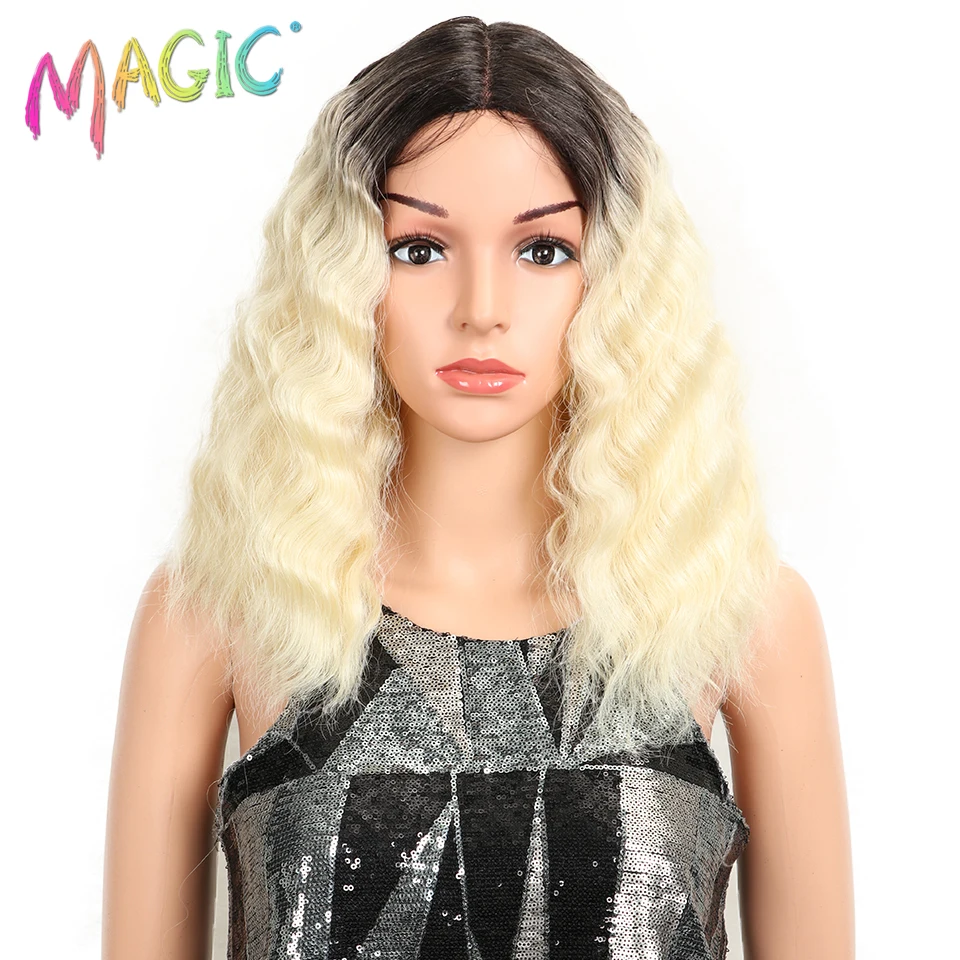 

magic Hair 16"Inch High Temperature Fiber Hair Omber 613 Wavy Hair Deep Wavy Wigs Pink Synthetic Lace Front Wig For Black Women