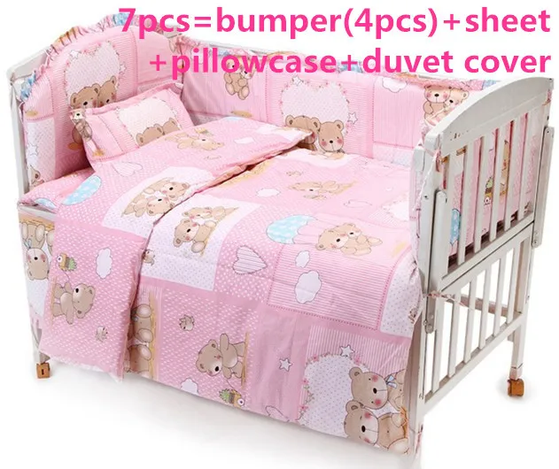 

Promotion! 6PCS Pink Baby bedding set character bed around sheet Children bedding sets ,include (bumpers+sheet+pillowcase)
