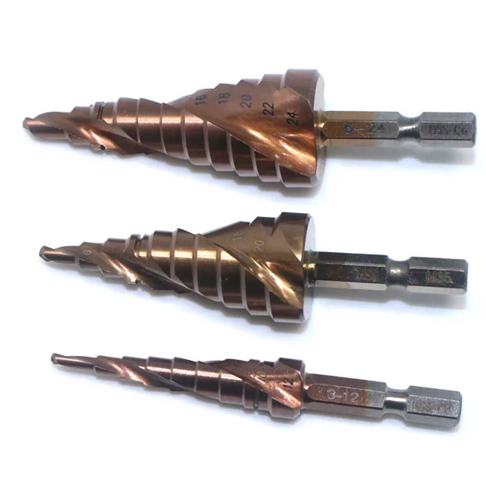 3pcs \ комплект для детей от 3 до 12 лет мм 4-22 мм, размер от 6 до 24mm HSS-Co винтовая канавка Шестигранная ручка с шестигранной головкой ступенчатый металл сверла по металлу