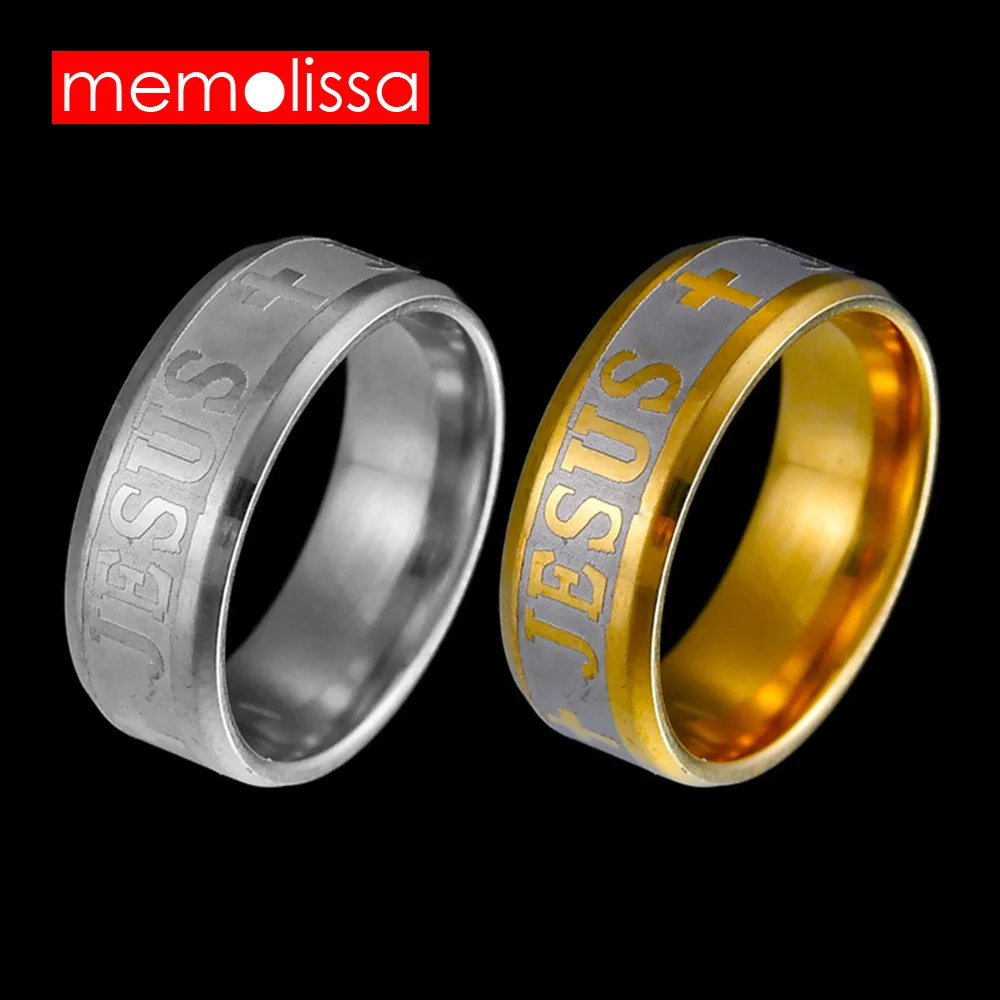 

MeMolissa Jewelry 8mm Stainless Steel Jesus Cross Prayer Ring Letter Bible Wedding Bands For Lovers Gift Extra Size