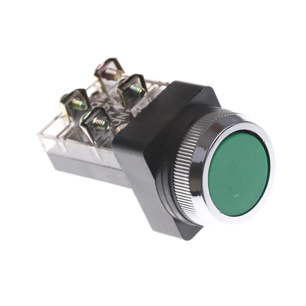 

30mm Momentary Flat Push Button Switch Self Reset Spring Return Button Switch PB-30 30mm Mounting Hole Green New No Lock
