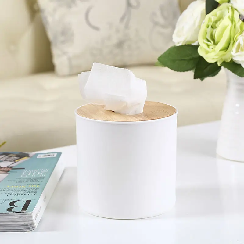 Round Wooden Cover Tissue Box European Style Creative Living Room