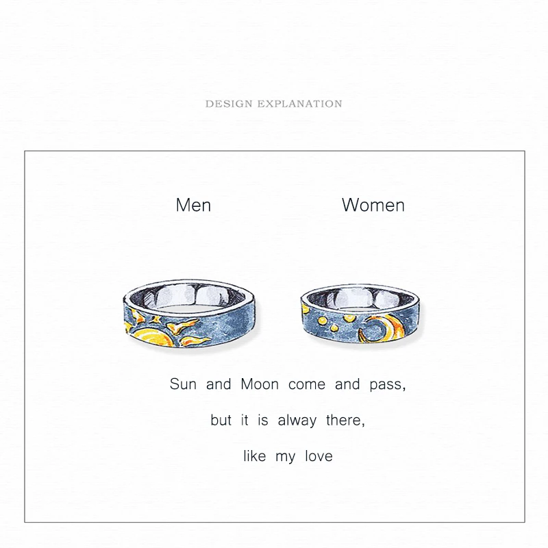 Qevila Real 925 Sterling Silver Rings Moon and Sun lover Ring for Women Couple Engagement Unique Ring Jewelry Gifts Female Boho  (6)