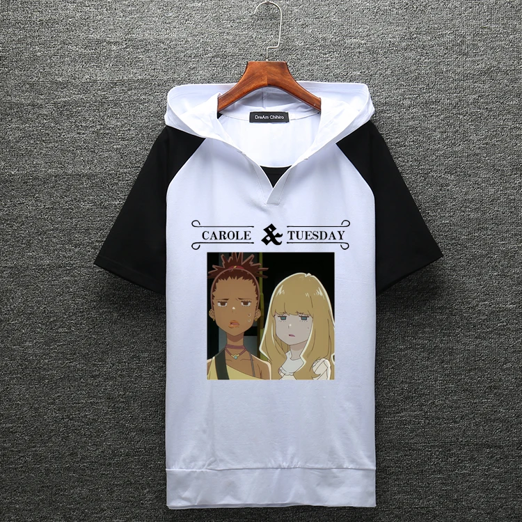 Аниме CAROLE& TUESDAY костюм для косплея с капюшоном футболка с коротким рукавом Футболка Модные летние мужские и женские спортивные повседневные топы