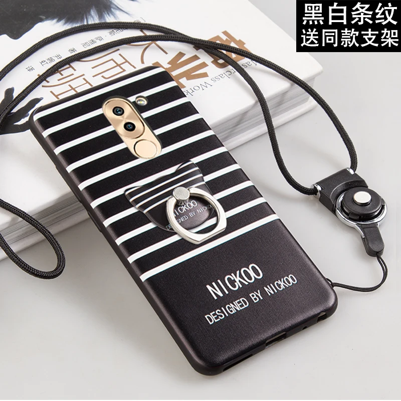 ALIVO для huawei honor 6x чехол с кольцом полная защита мультяшный 3D рельефный силиконовый чехол+ ремешок для huawei honor 6x чехол