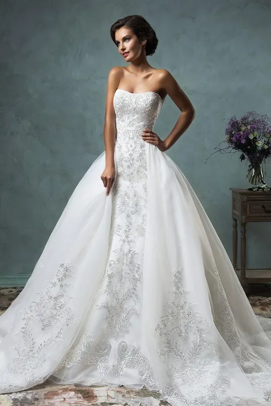 Gorgeous 2017 Sheer Amelia Sposa Wedding Dresses Detachable Remove