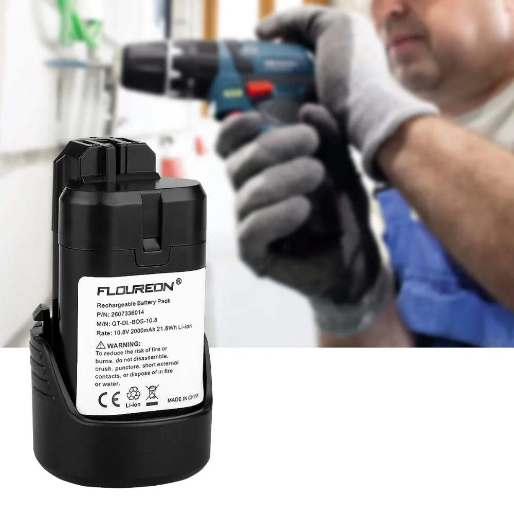 FLOUREON BAT411 Мощность инструменты Батарея для Bosch 10,8 V 2000 мА/ч, дрель 2 607 336 013,2 607 336 014,2 607 336 333 2.0Ah литий-ионный аккумулятор