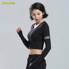 Женские Эластичные короткие укороченные топы футболка с длинным рукавом компрессионные колготки для бега