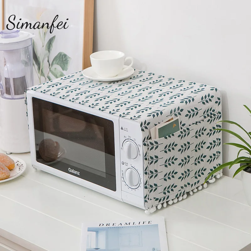 

Simanfei 2019 leaves Cotton Linen Dust Cover Microwave Cover Leaf Microwave Oven Hood Microwave Towel cloth With Storage Bag