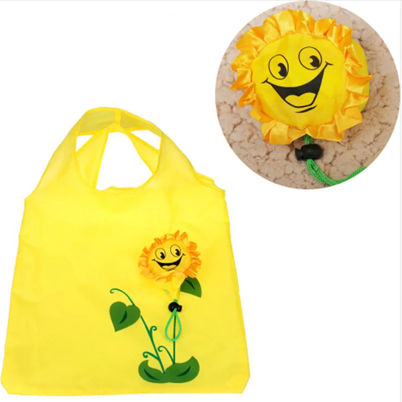 

1Pc Sun flower shopping bag Environment Eco-friendly folding reusable Portable Shoulder handle Bag Polyester for Travel Grocery
