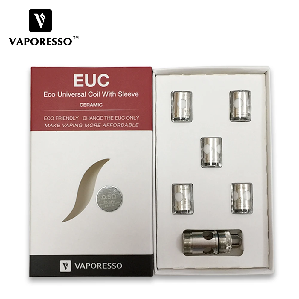 Original Vaporesso Ceramic EUC 0.5ohm Coil SS316L Ceramic EUC for Estoc/Target Pro/ORC/Gemini Tank Atomizer 5pcs/pack Original Vaporesso Ceramic EUC 0.5ohm Coil SS316L Ceramic EUC for Estoc/Target Pro/ORC/Gemini Tank Atomizer 5pcs/pack