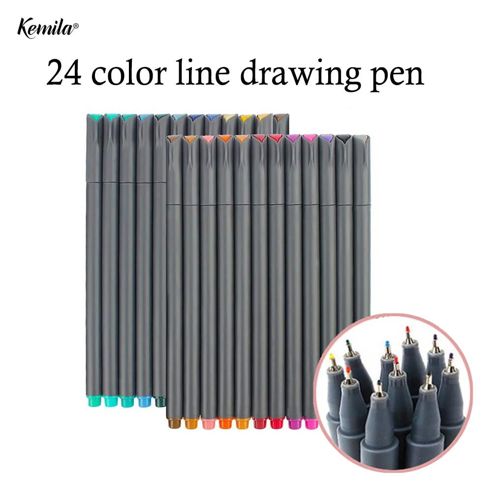 24 Colors Set 0.38mm Fineliner Pen Fine Line Point Colored  Pens Art Marker Pen Water Based Assorted Ink Drawing Markers Pens
