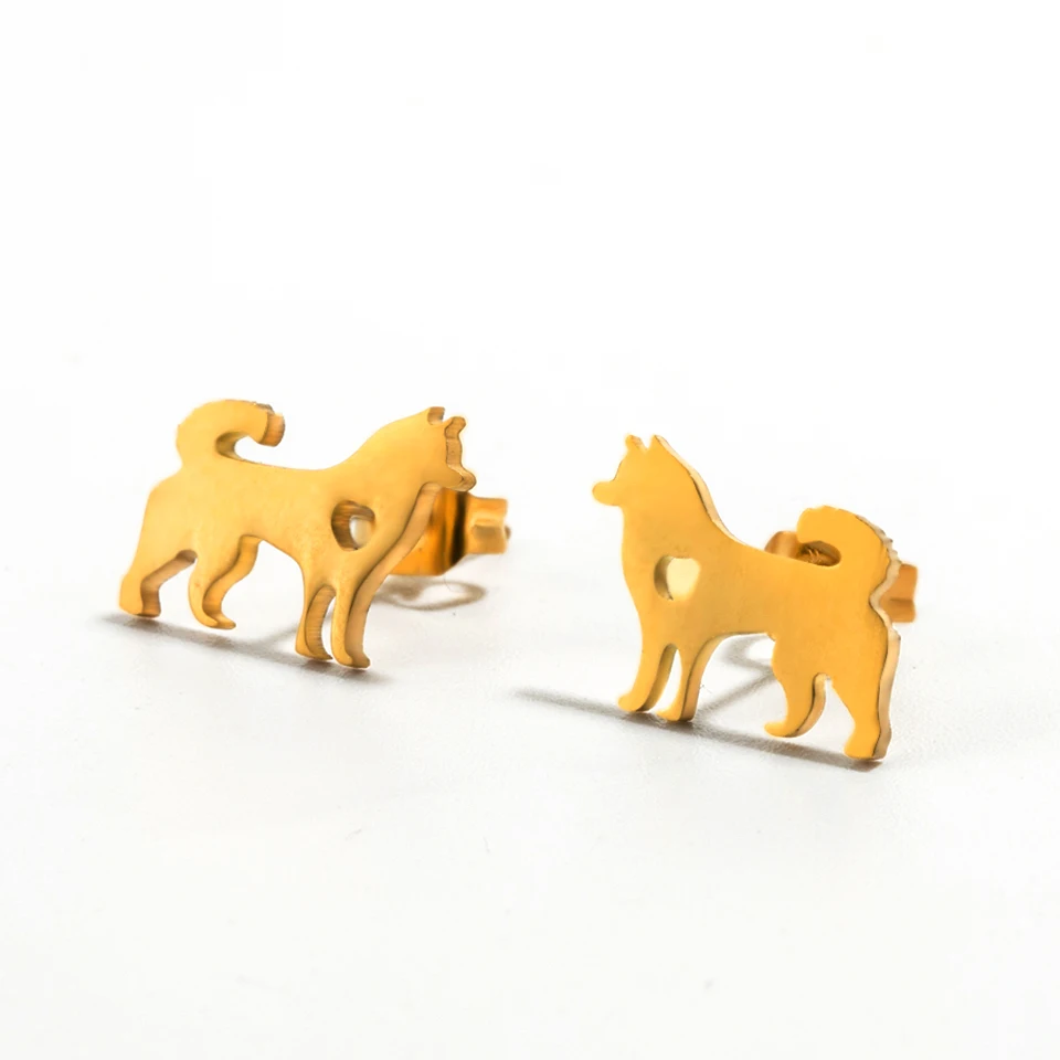 

2018 Hot Fashion Animal Dog Stud Earrings Charm Stainless steel Cute Golden & Silver Akita Earrings for women & Dog lovers