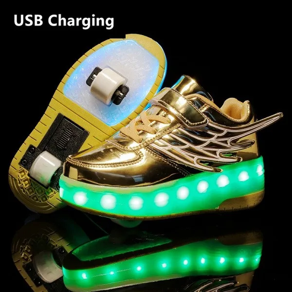 Heelies USB зарядка светодиодный Красочные Дети Мода кроссовки с два колеса роликовые коньки обувь для мальчиков и девочек синий - Цвет: CD03 Gold