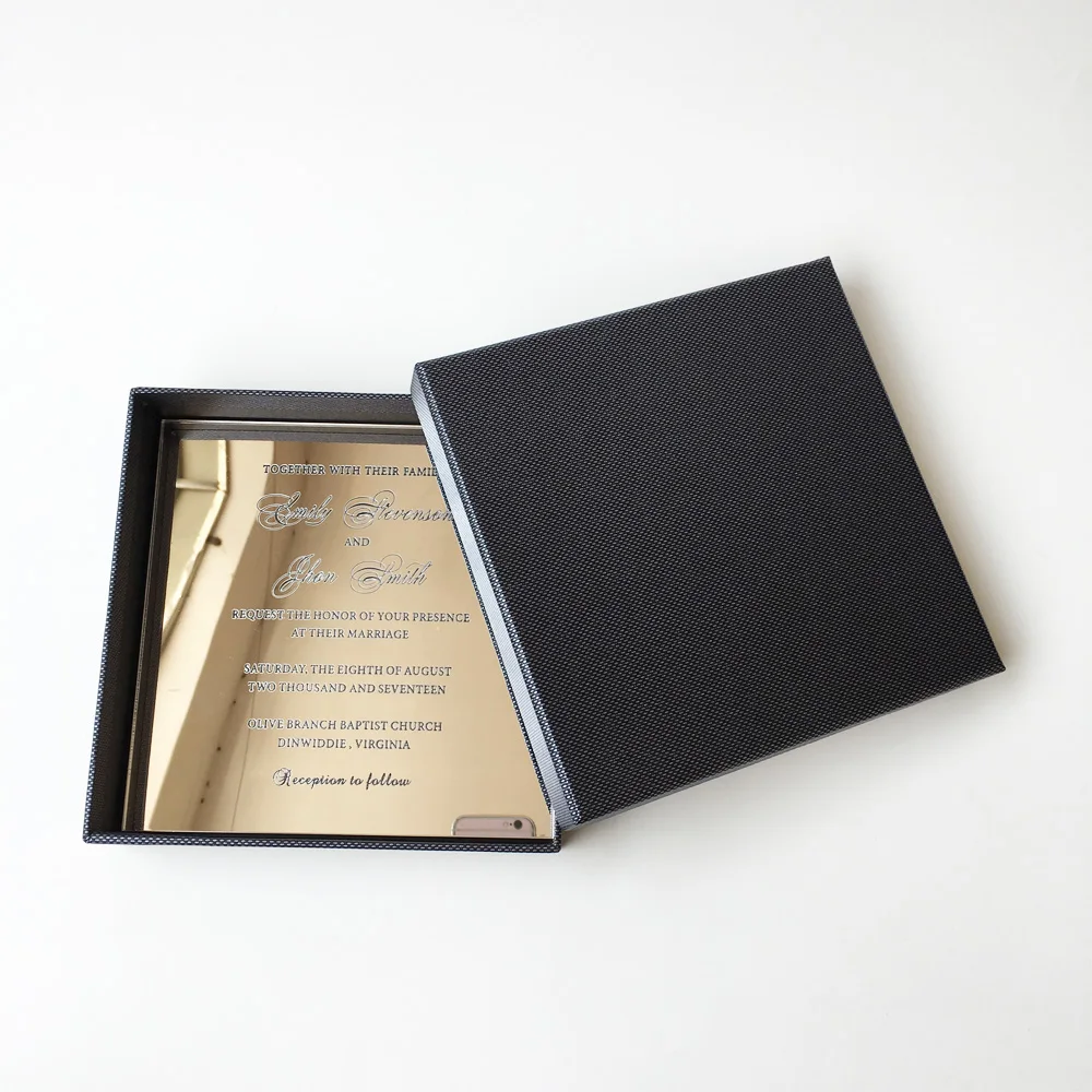  150x150mm Engraved Silver Mirror Acrylic Wedding Invitation Card 100 Sets Per Lot - 32829260455