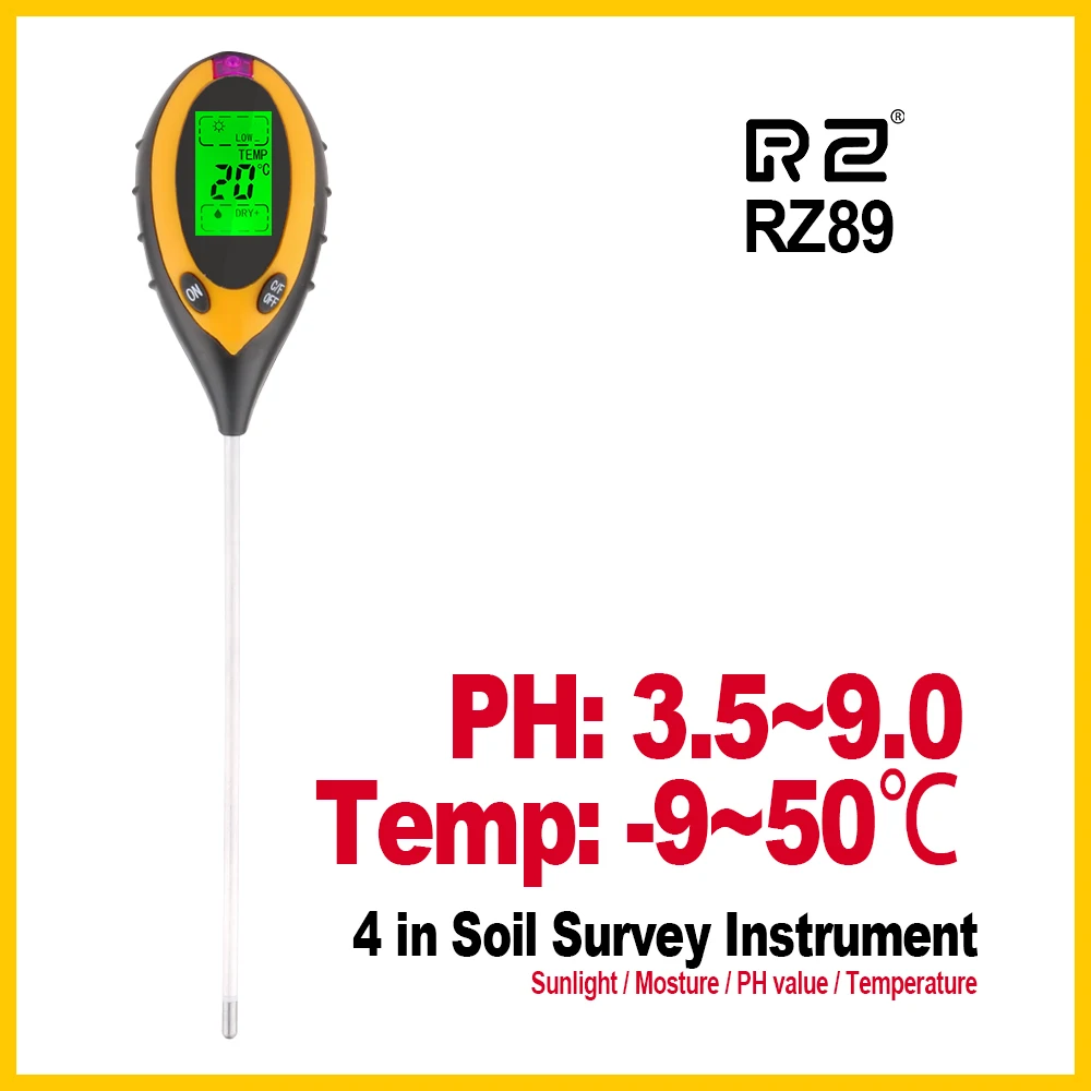 

RZ Soil Moisture meter Garden Gardening Farming Acidity Moisture PH Measurement Tool Sunlight Hydroponics Analyzer Detector RZ89