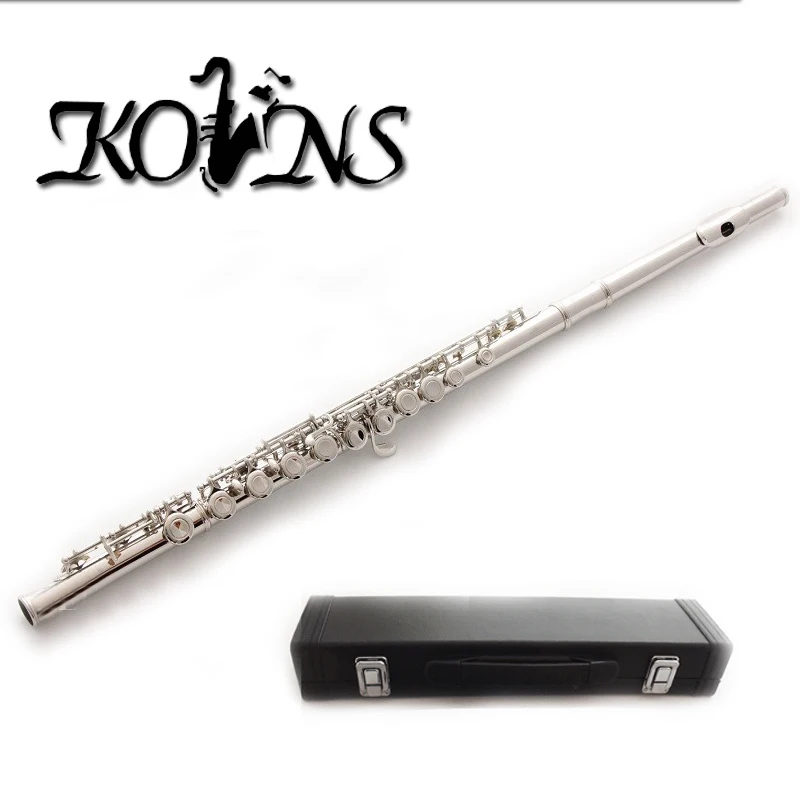 16 Holes C Key Flute Cupronickel Plated Silver Woodwind Instrument with Cork Grease Cleaning Cloth font