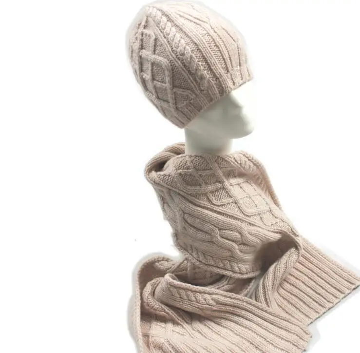 

Asymmetric pattern 100% white cashmere hand-made hat scarfs 2pcs/set 24x180cm