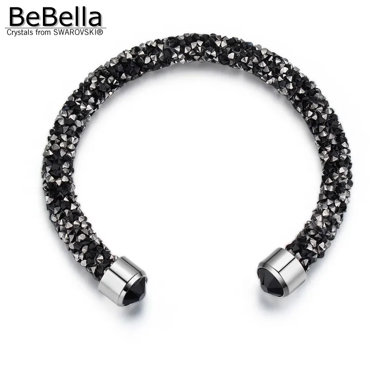 BeBella Кристалл камни пыль тонкая манжета браслет Открытый браслет с кристаллами от Swarovski для женщин девушек модное ювелирное изделие подарок - Окраска металла: Jet HEM