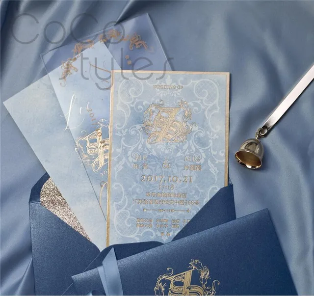 cocostyles bespoke elegant tracing paper acrylic invitation card with gold foiling printing for garden wedding