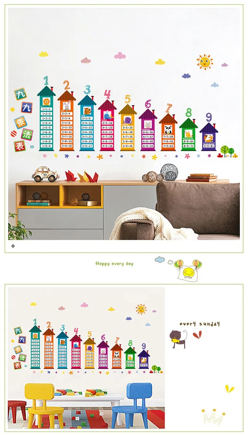  3d children's Stickers on the wall for kids room decoration Decals Multiplication Table Alphabet stickers home decor mural (8)