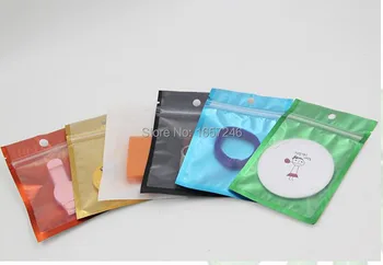 

8.5x13cm Black/Clear Tear Notch Flat Pouches Translucent Orange Blue Green Gold Mylar Foil Zip Lock Stock Bag with Hang Hole