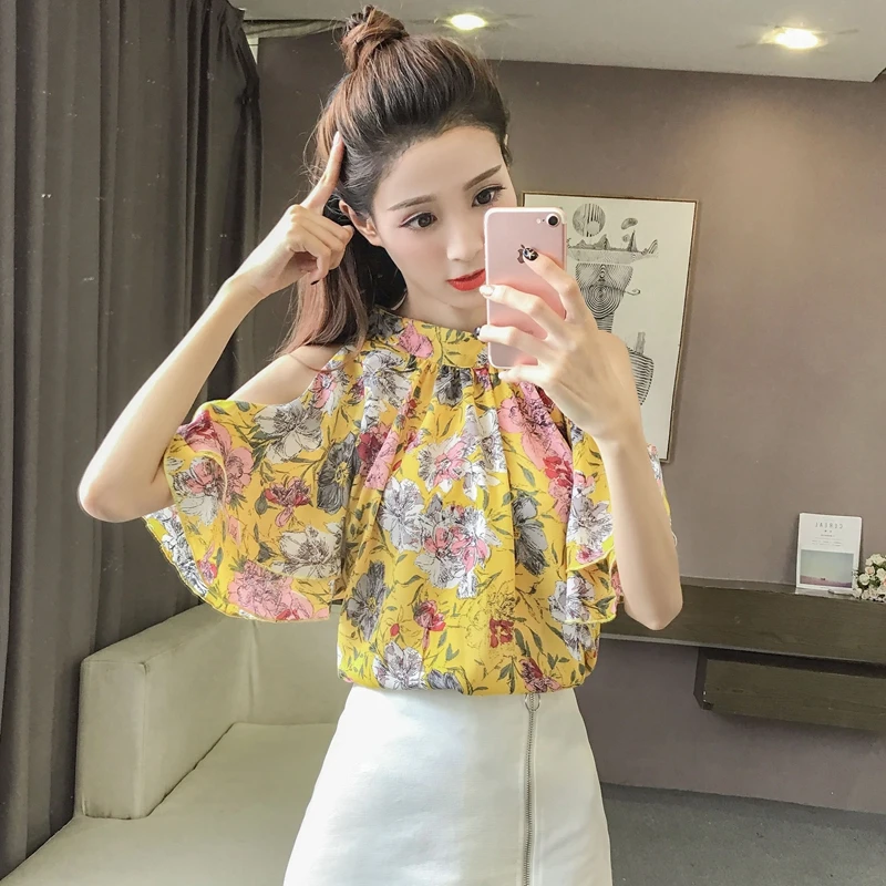 Блузка женская шифоновая с открытыми плечами пикантный облегающий Модный