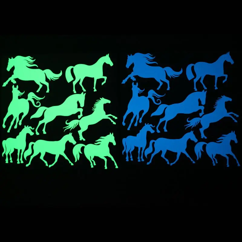 8 шт., лошади светится в темноте, настенная мультяшная наклейка животное, светящаяся наклейка для детской комнаты, декоративная наклейка s, домашний декор, телефонные наклейки