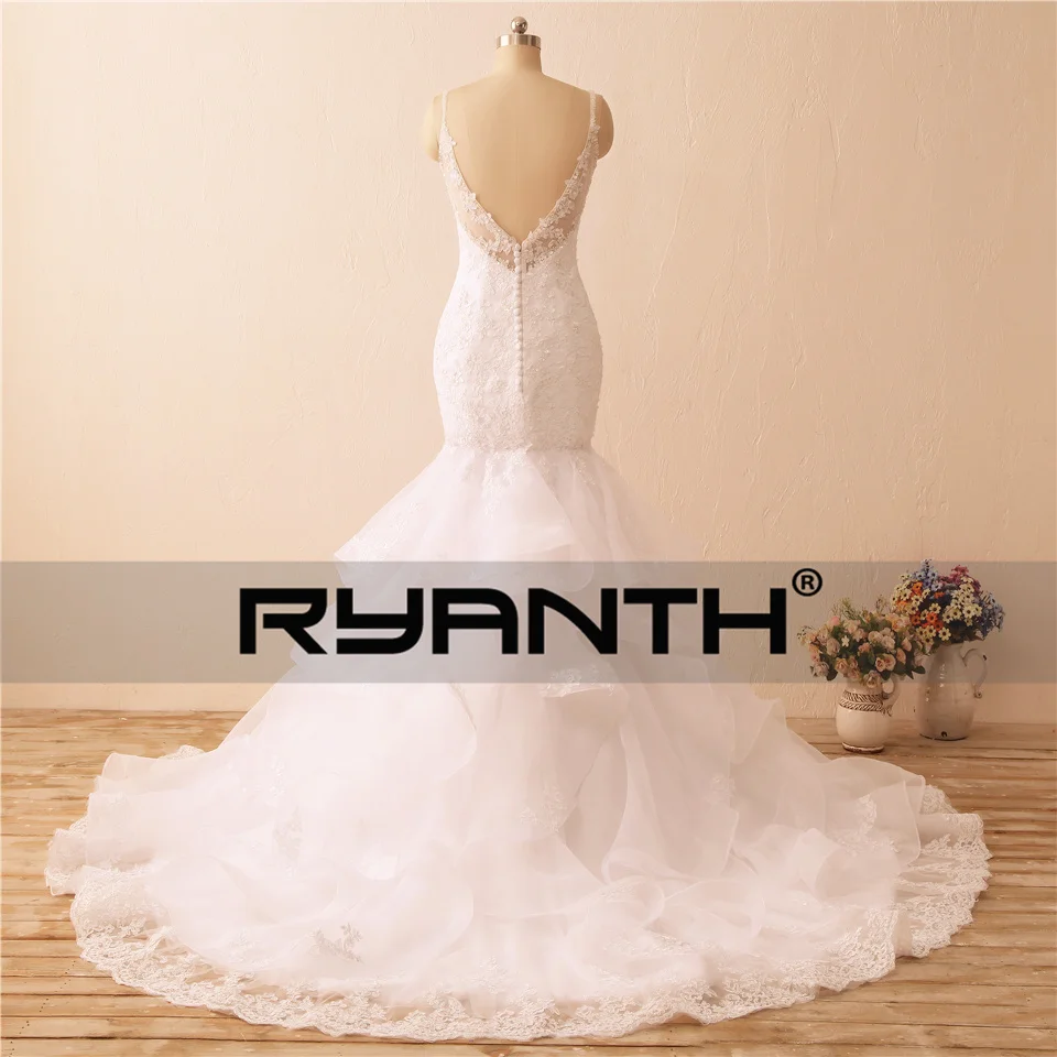 Ryanth халат де mariée пикантные тонкие бретельки кружевное, с аппликациями, вышитое бисером Милая роскошное Русалка свадебное платье Vestidos De Noiva