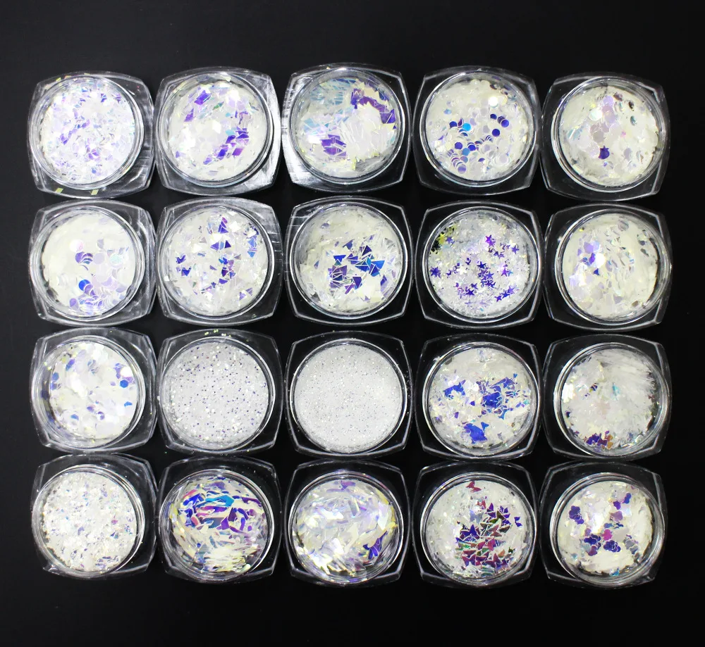 

20 Different Shapes Choices Sequins, Acrylic Shining Blue Colors Slice 3D Nail Art Glitters Paillettes