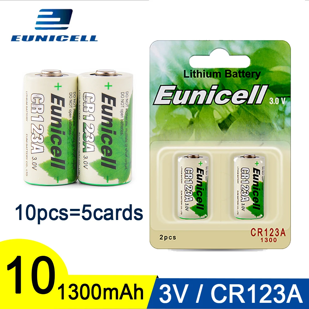 Eunicell 10 шт. 1300 мА/ч, 2/3A CR123A CR123 CR 123 CR17335 VL123A CR17345 CR17335 16340 для светодиодный камеры игрушки 3V литиевая Батарея