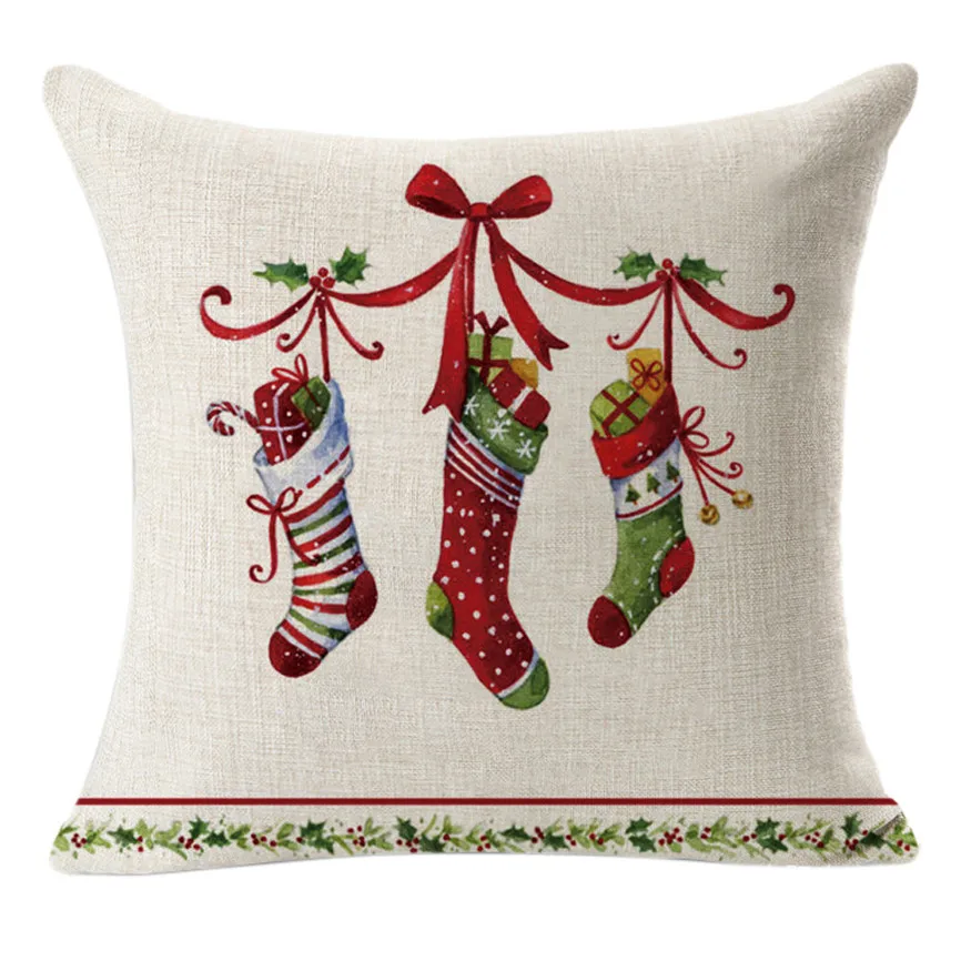 Рождественская наволочка льняная квадратная льняная Наволочка Чехол для декоративных подушек с новогодним подарком 45*45 см Nov#3