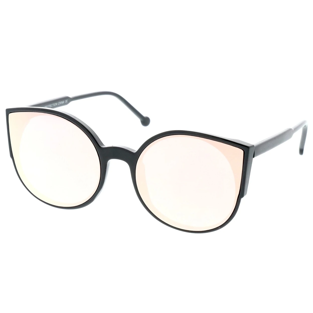 Women's Cat Eye Sunglasses With Slim Arms Round Colored Mirror Flat Lens 56mm (1)