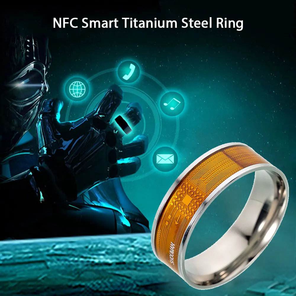 

Steel Titanium 6-13 Yard NFC Smart Ring Mobile Phone Touch Unlock Intelligent Ring Wear Finger Digital Health Protection Rings