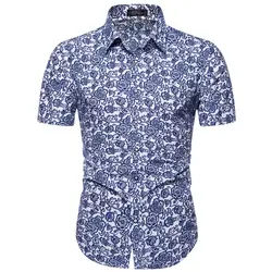 Womail 2019 Новое поступление Летняя мужская гавайская рубашка Летняя тонкая свободная гавайская рубашка с коротким рукавом с принтом и