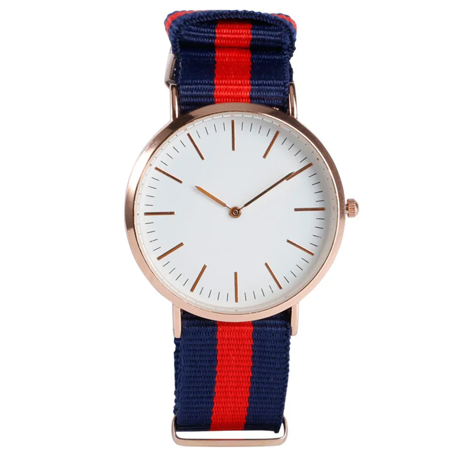 YISUYA Minimalist Blue & Red Stripe Nylon Strap Simple Fashion Casual Student Sport Quartz Wrist Watch Men Women Clock Bracelet (5)