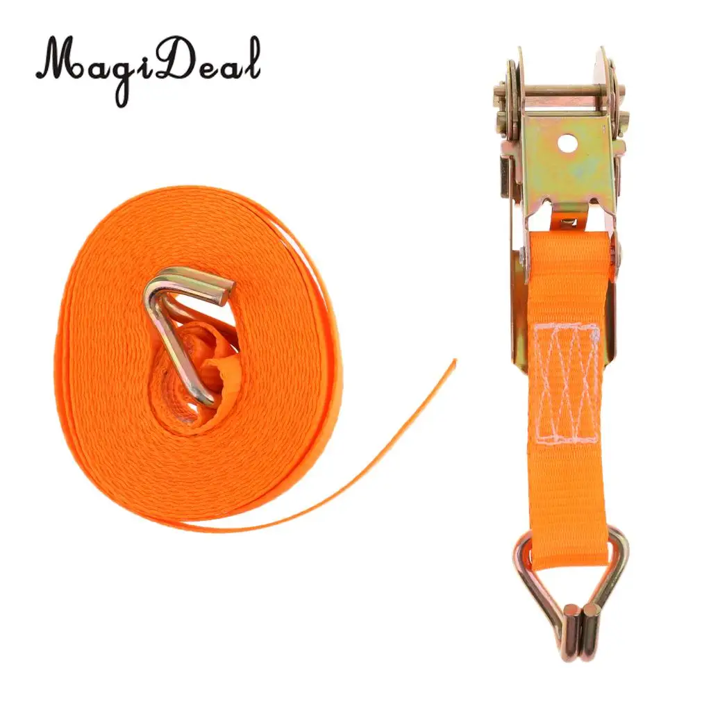 MagiDeal High Strength Orange Polyester 800KG Tie Down Trailer Lashing Ratchet Strap Webbing & Double J Hook Tow Kit Accessories