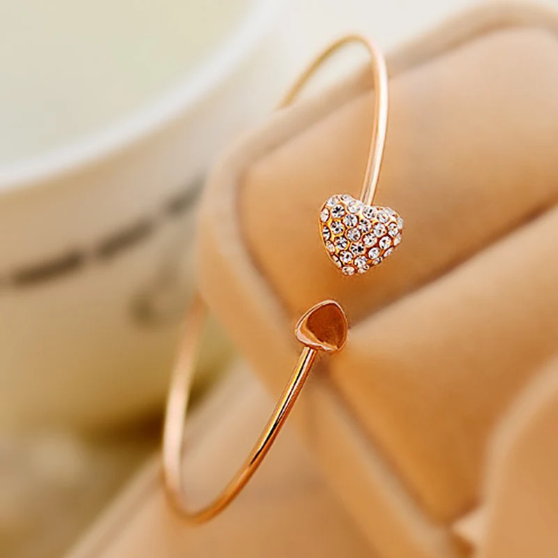 

Fashion Double Heart Crystal Bracelets For Women Cute Jewelry Girls Gifts Adjustable Cuff Bracelet Bangles Jewellery Pulseras
