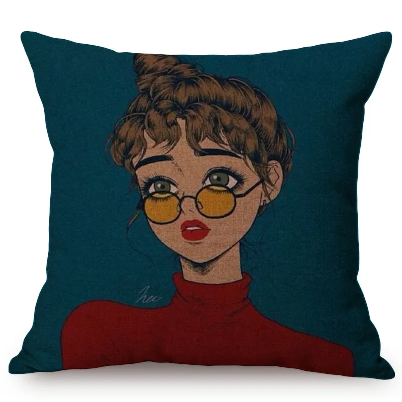 Beautiful Girl Lonely Story Cotton Linen Cushion Cover Home Office Sofa Pillow Case Pillows Decorative Cushion Covers Pillowcase M072-8