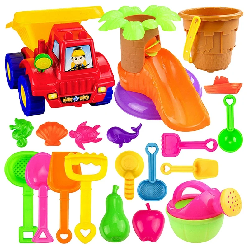 20Pcs Funny Kids Beach Sand Game Toy Set Shovels Castle Rake Hourglass Bucket Children Beach Play Set Role Play Toy Kit