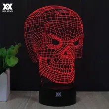 Новая модель черепа 3D лампа светодиодный сенсорный ночник 7 цветов Изменение Настольная лампа USB детское украшение Настольная лампа Хуэй Юань бренд