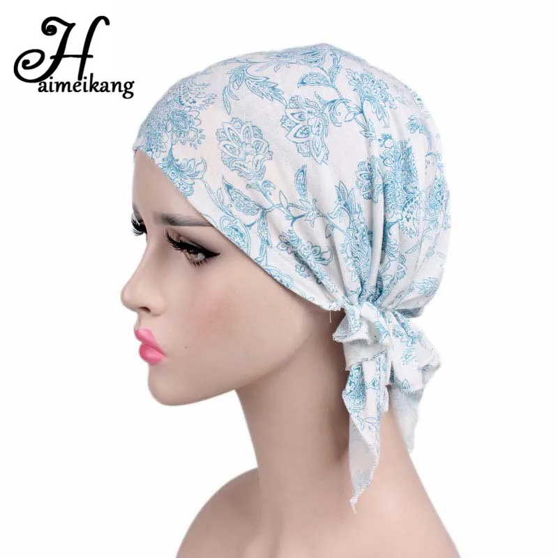 Haimeikang мусульманский Эластичный Тюрбан цветочный принт шапочка предварительно завязанный платок на голову химиотерапия шляпа рак шарфы леди тюрбан