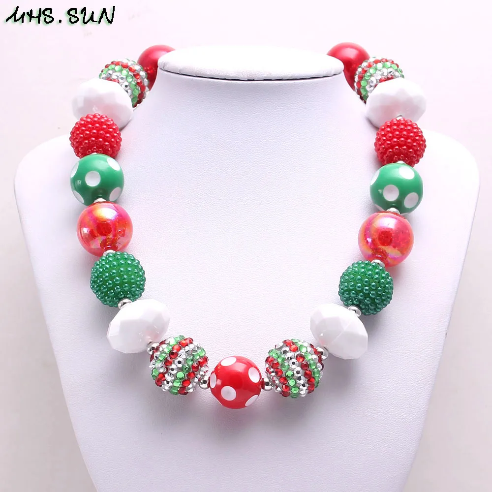 

MHS.SUN 1pc/lot fashion christmas girls chunky beaded necklace handmade bubblegum beads necklace for kids baby jewelry dropship