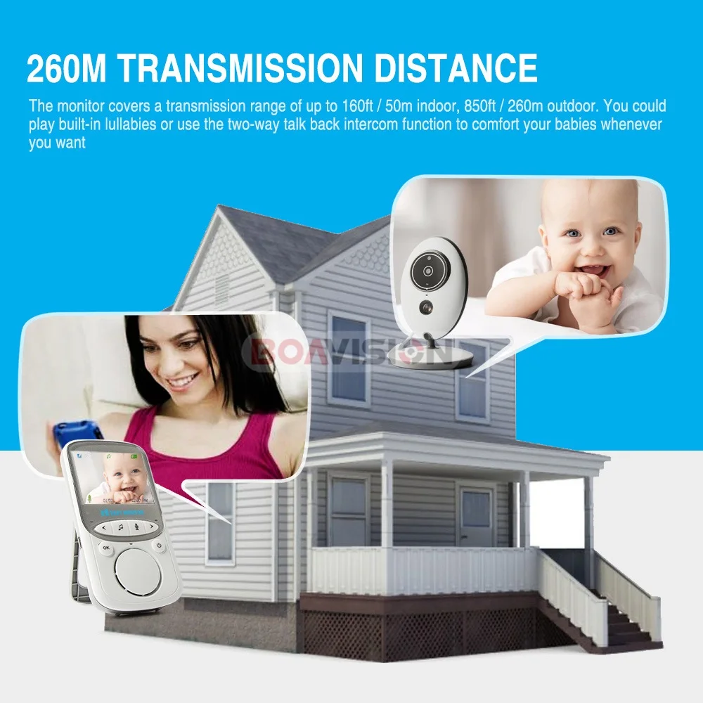 BOAVISION VB605 portátil de 2,4 pulgadas LCD Wireless Baby Monitor Video Radio cámara de niñera intercomunicador IR Bebe Cam Walkie hablar con la niñera - 2