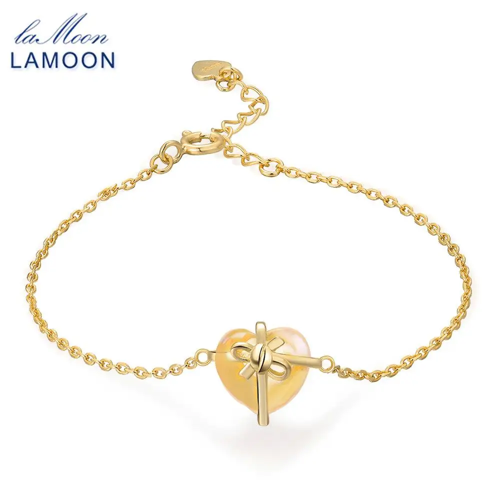 Lamoon Romantic Heart Natural Citrine 925 Sterling Silver Jewelry Chain Charm Bracelet S925 LMHI048