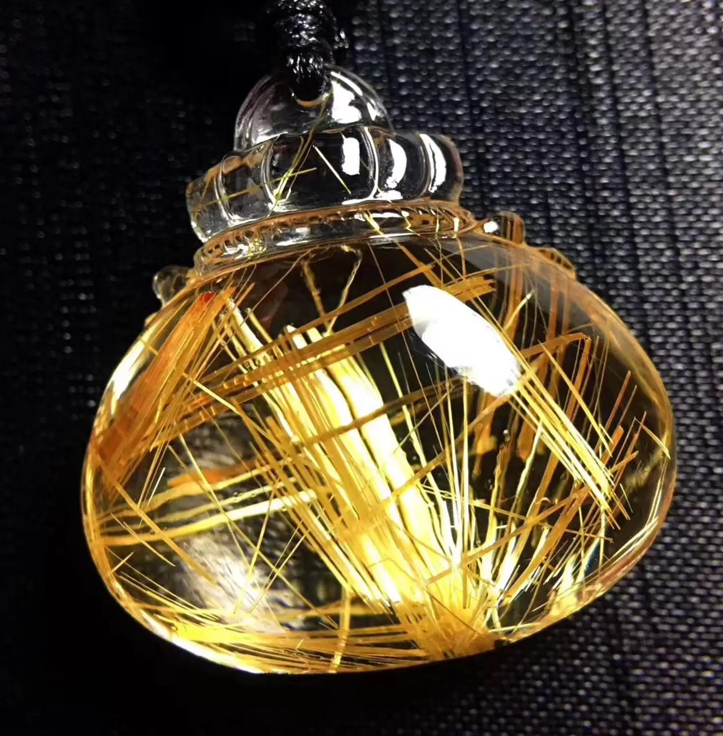 

Certificate Natural Gold Rutilated Quartz Titanium Pendant Triangle Purse Shape Best Gift 38x25x12mm Crystal Stone Pendant AAAAA