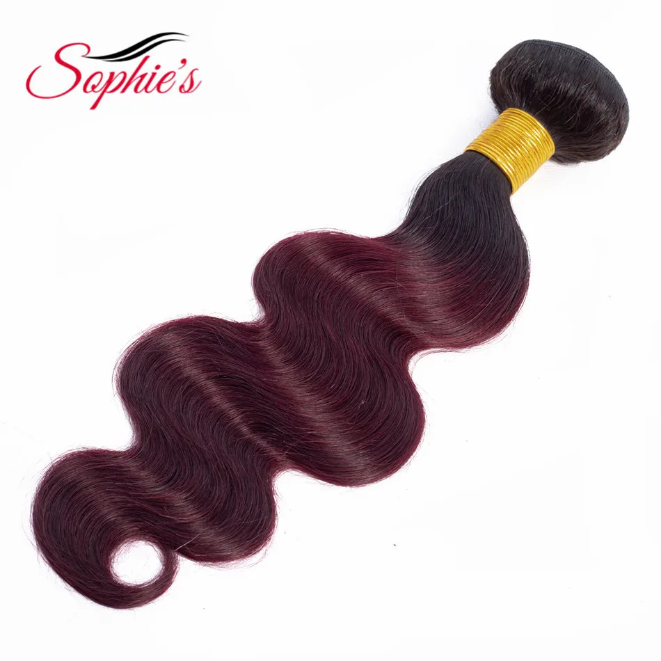 Sophie's Pre-colored Ombre T1B/99J Color Human Hair 1 Bundles Brazilian Non-Remy Body Wave Hair Sew In Hair Extensions Sophie's Pre-colored Ombre T1B/99J Color Human Hair 1 Bundles Brazilian Non-Remy Body Wave Hair Sew In Hair Extensions