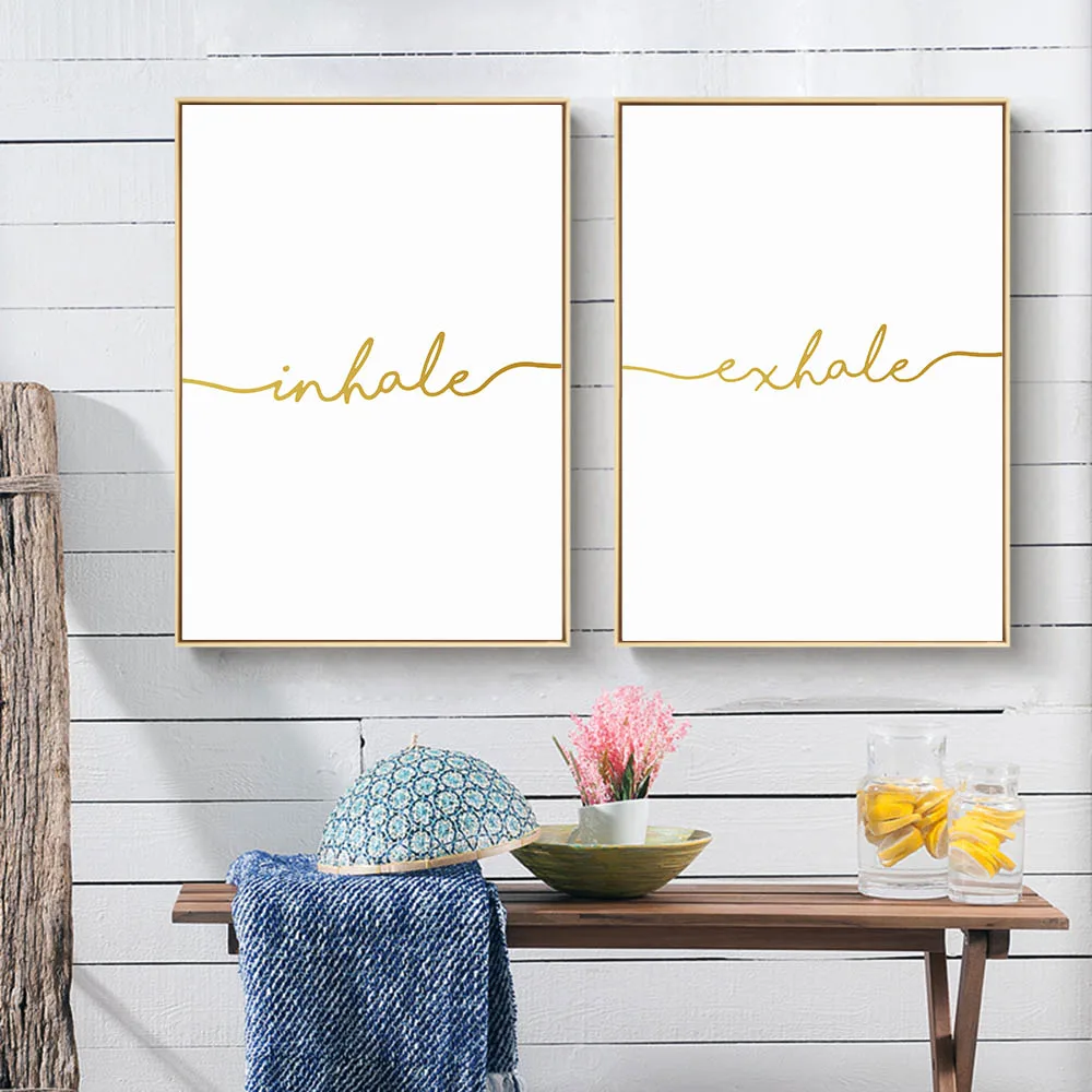 nordic modern inhale exhale golden simple quote canvas