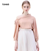 2017 Skew Collar Blouse Women Clothing Elastic Drawstring Asymmetrical Off the Shoulder Casual Tops Blusas Streetwear T64X54