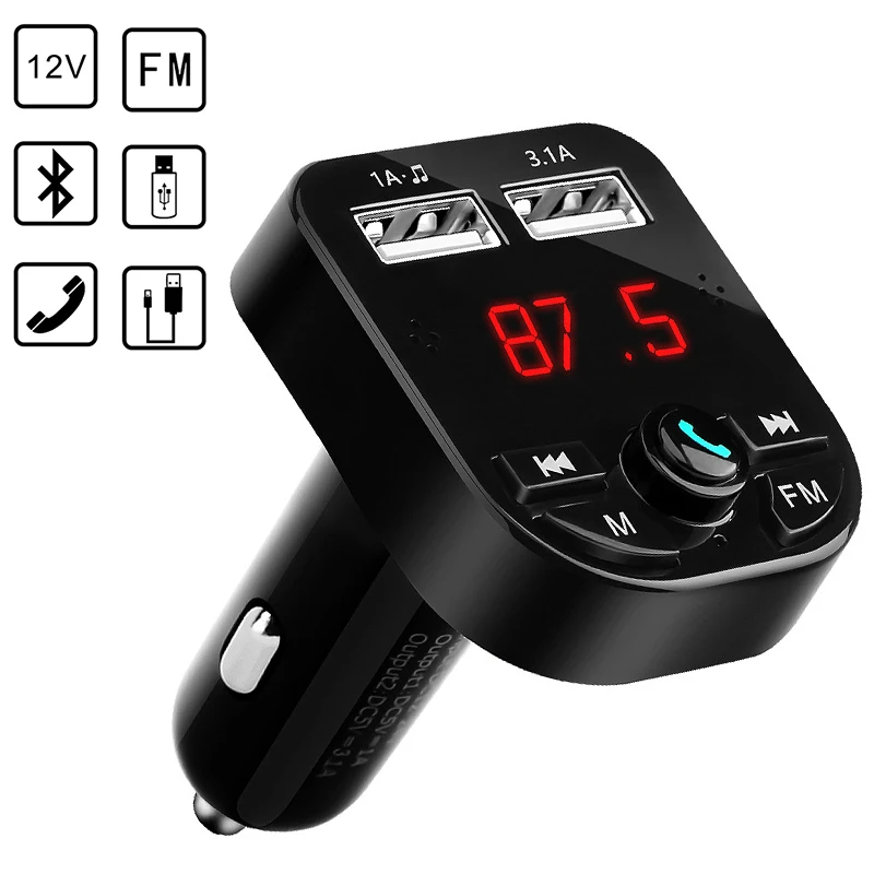 Автомобильный fm трансмиттер с функцией громкой связи и 2 USB